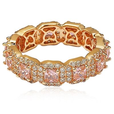 Suzy Levian Sterling Silver Cubic Zirconia Princess Cut Pink Eternity Band