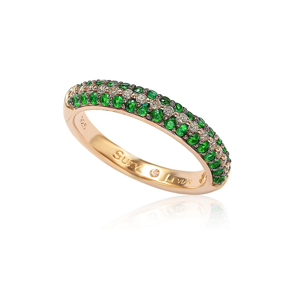 Suzy Levian Rose Sterling Silver Micro-Pave Colored Cubic Zirconia Stackable Band Ring - Green