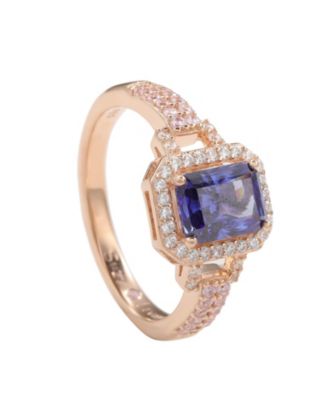 Suzy Levian Sterling Silver Emerald-Cut Cubic Zirconia Halo Ring