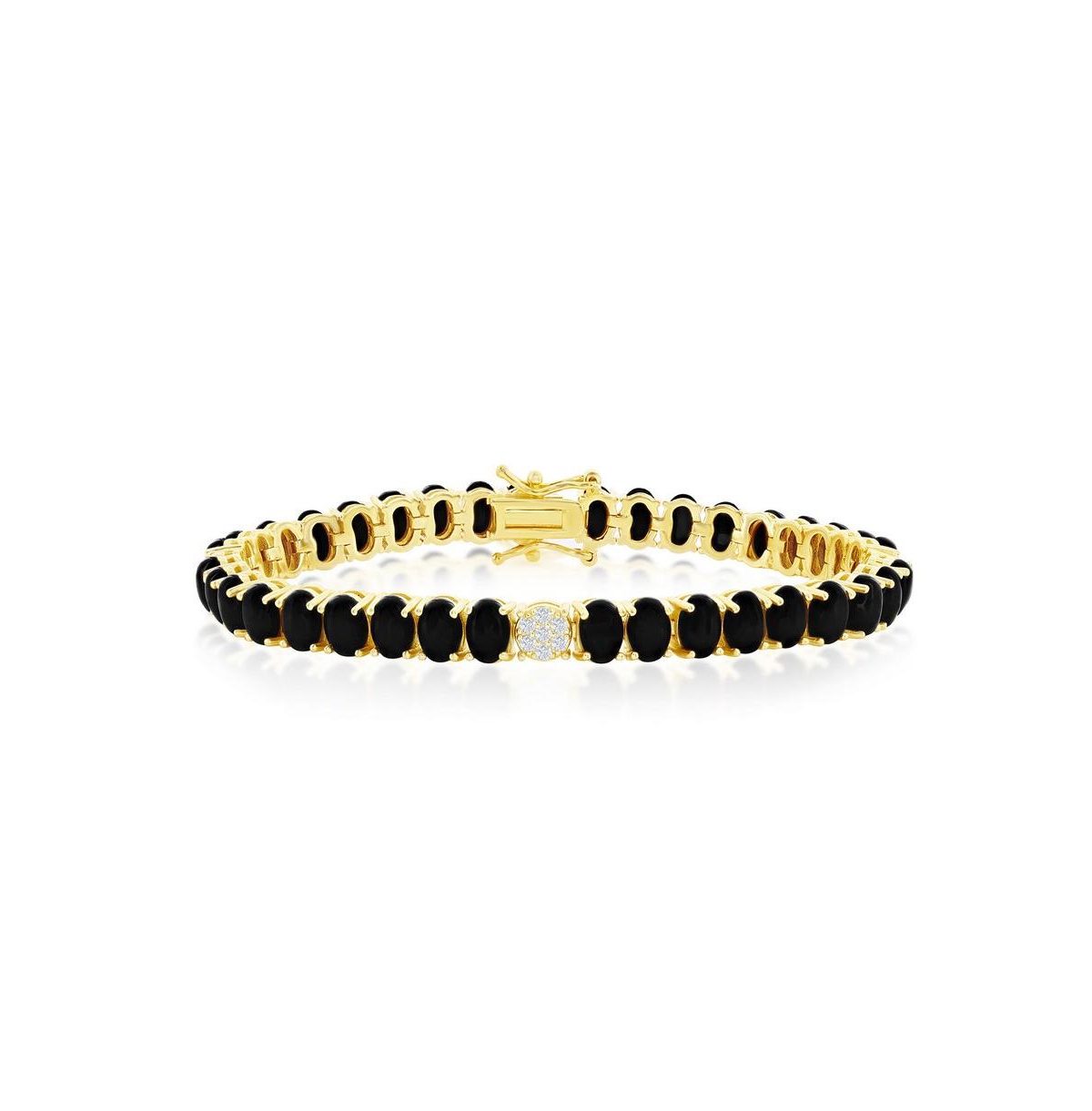 Sterling Silver Or Gold Plated Over Sterling Silver Cz Oval Tennis Bracelet - Black
