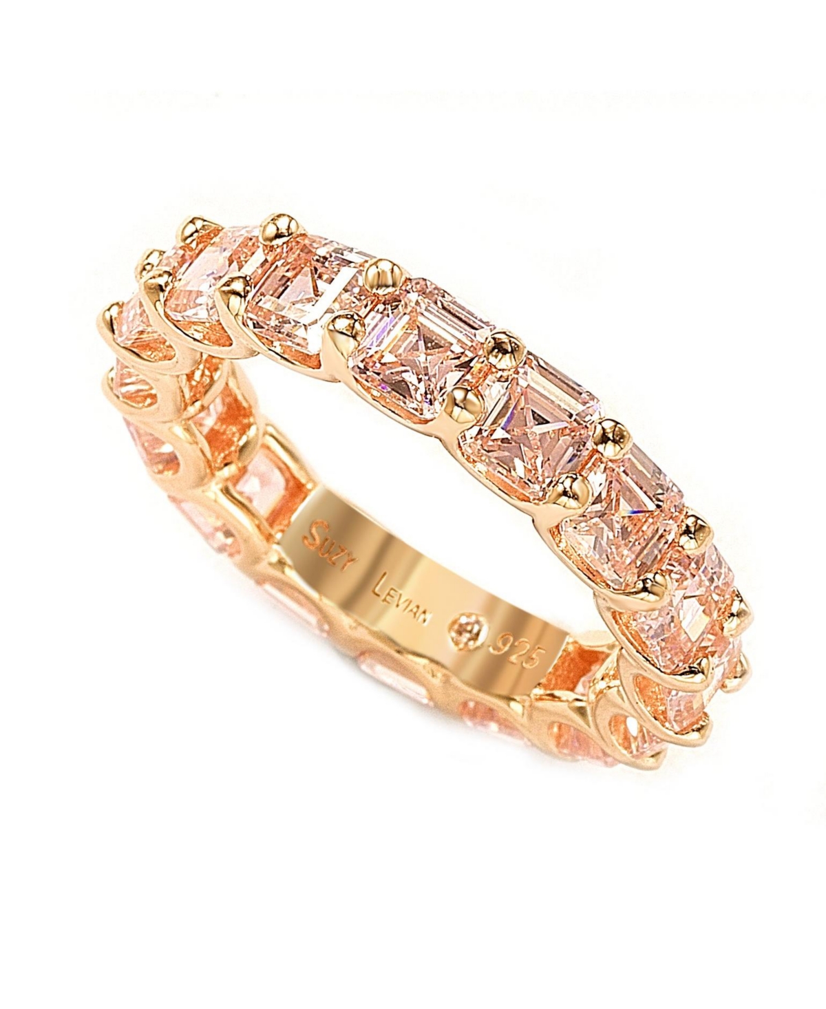 Suzy Levian Sterling Silver Cubic Zirconia Asscher Cut Eternity Band Ring - Pink