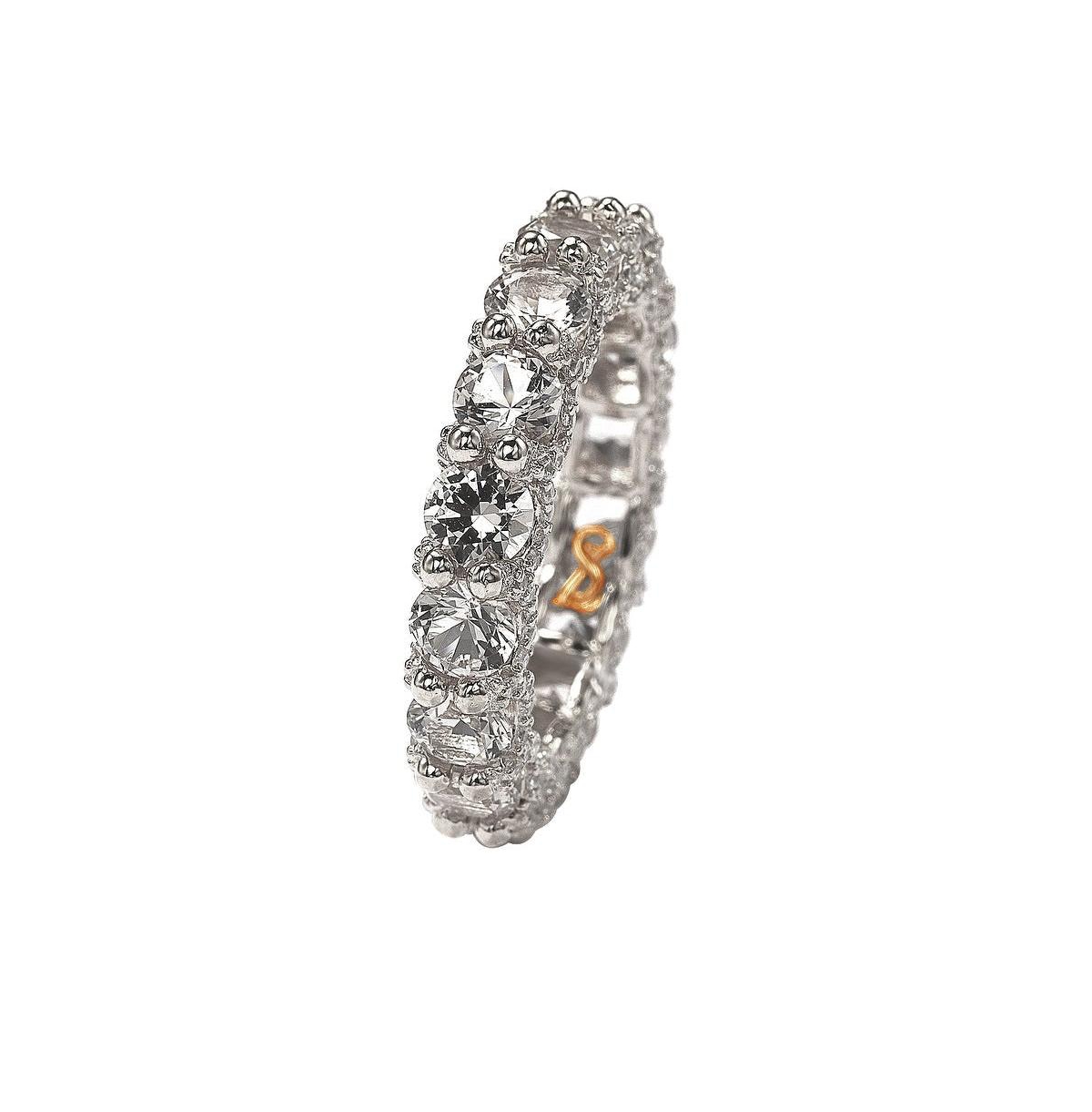Suzy Levian New York Suzy Levian Sterling Silver Cubic Zirconia Pave U-Shape Setting Eternity Band Ring