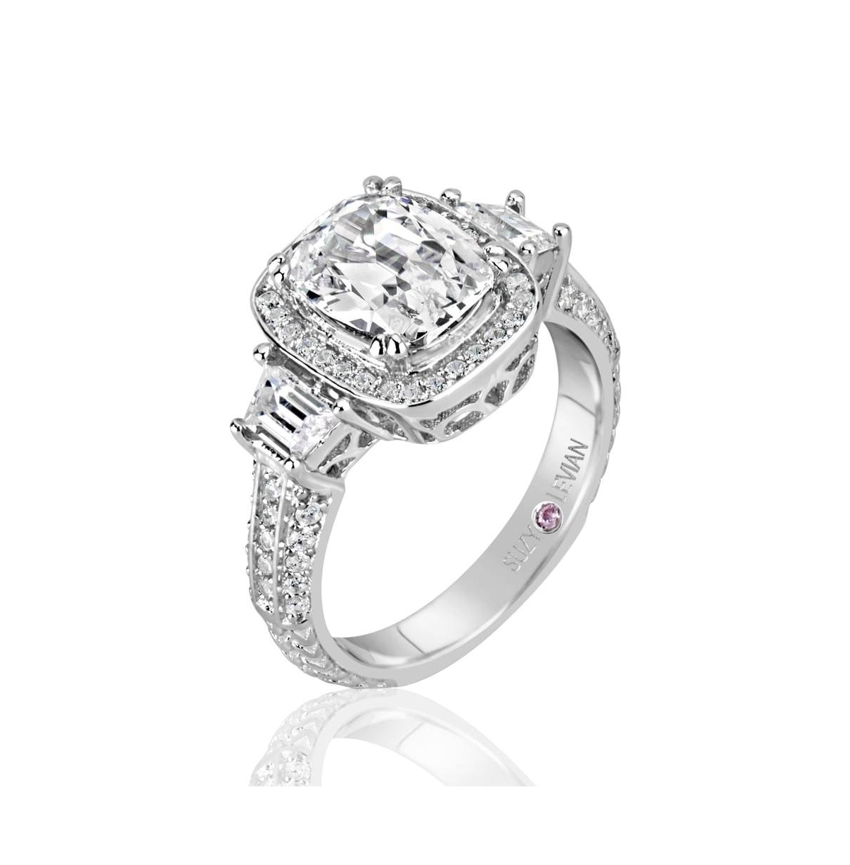Suzy Levian New York Suzy Levian Sterling White Elongated Cushion Cut Cubic Zirconia Bridal Ring
