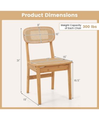 Rattan Accent Chairs Set of 2 Bamboo Frame Cane Woven Backrest &Seat Dining Room