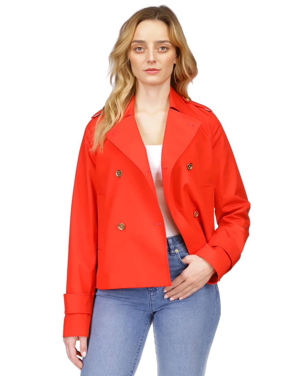 Michael Kors Michael  Women's Cotton Twill Cropped Peacoat, Regular & Petite In Lacquer Red