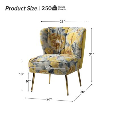 1 piece Tufted Floral Fabric Gold Metal Legs  Accent Chair