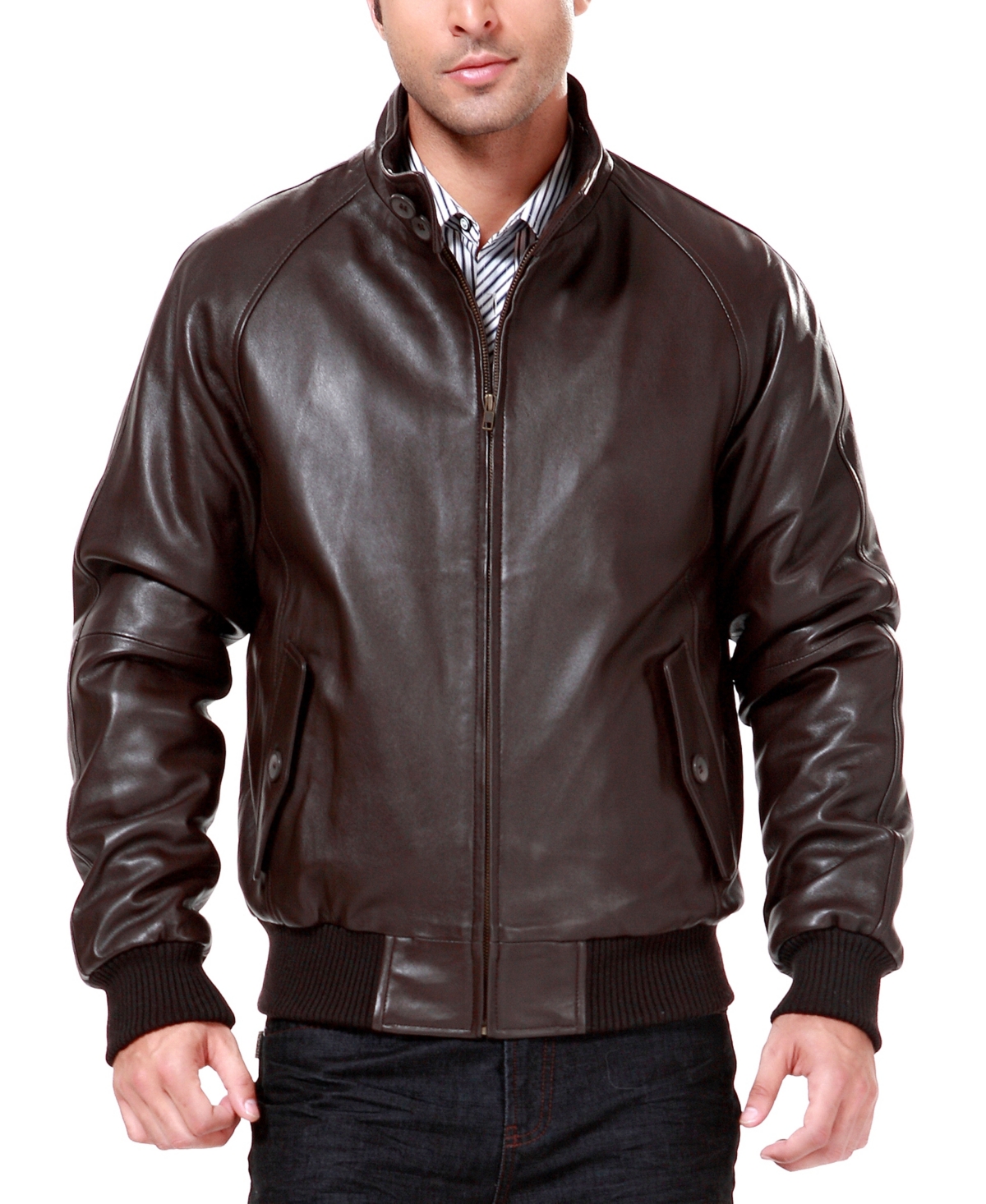 Men Wwii Leather Bomber Jacket - Brown
