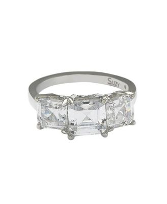 Suzy Levian Sterling Silver White Cubic Zirconia 3-Stone Center Stone Ring