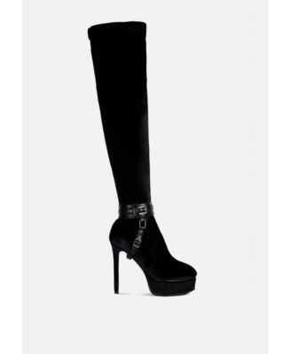 Rag and Co Womens Bison High Heeled Long Velvet Boots