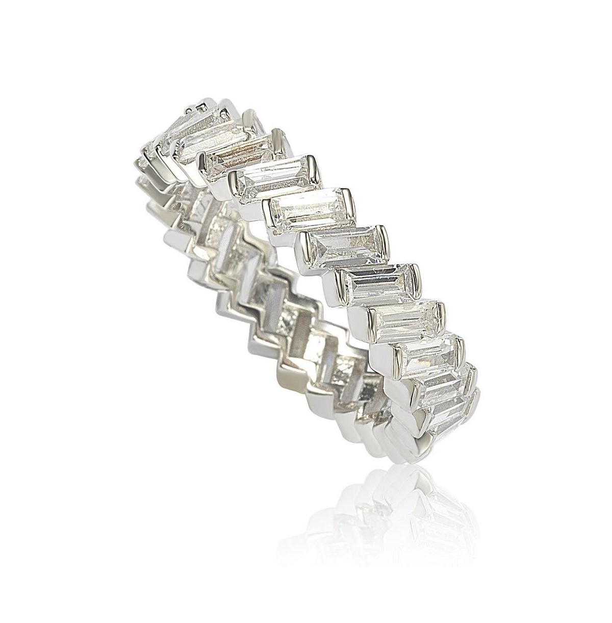 Suzy Levian Sterling Silver White Cubic Zirconia Baguette Eternity Band Ring - White