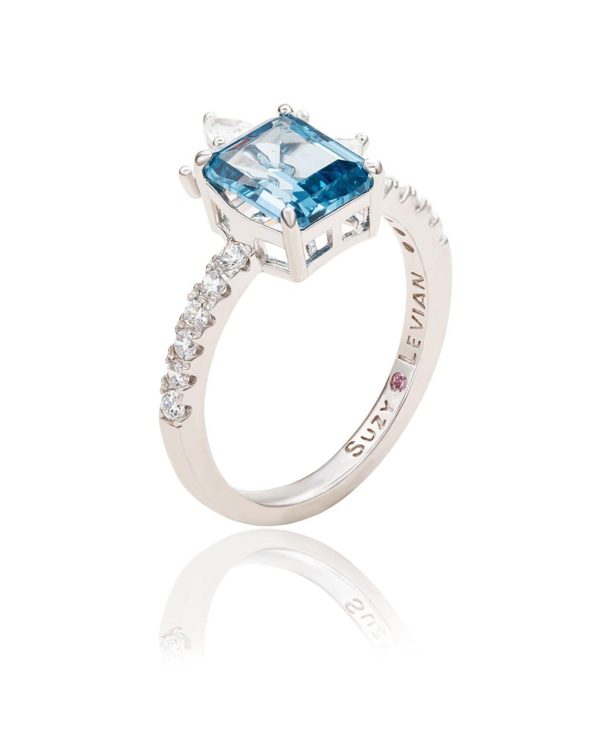 Suzy Levian New York Suzy Levian Sterling Silver Aqua & White Cubic Zirconia Ring
