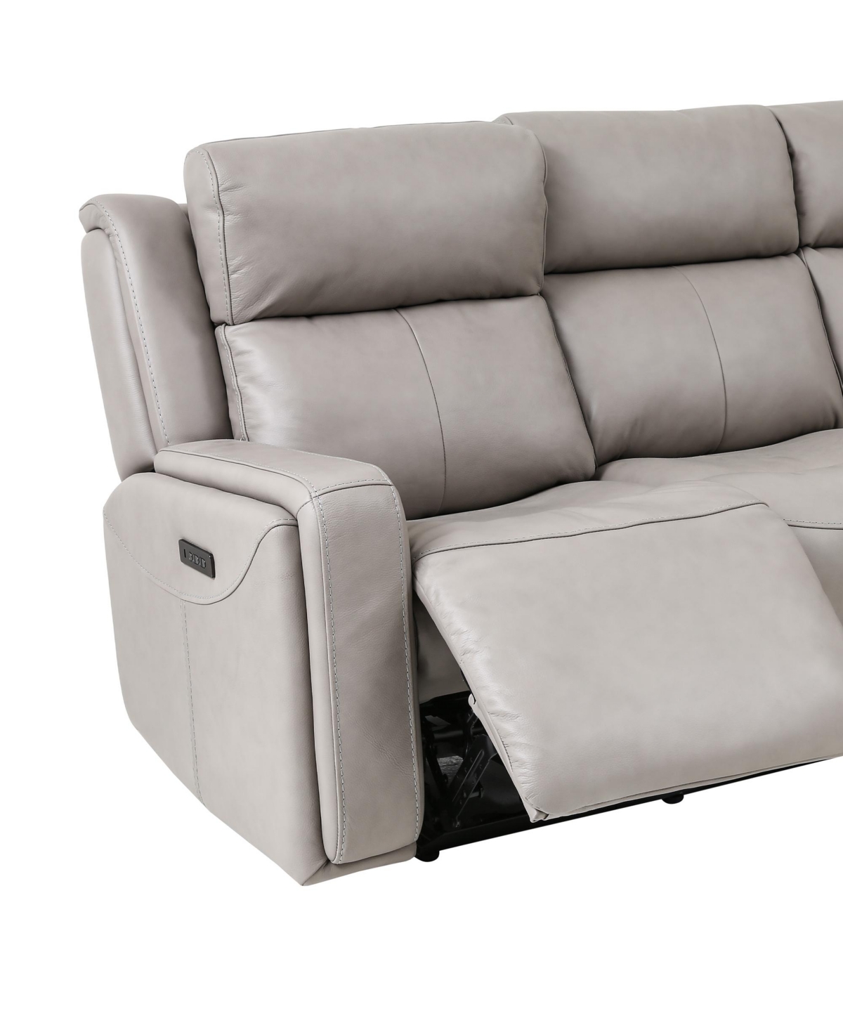 Armen Living Claude 83" Genuine Leather In Dual Power Headrest And Lumbar Support Reclining Sofa In Light Gray