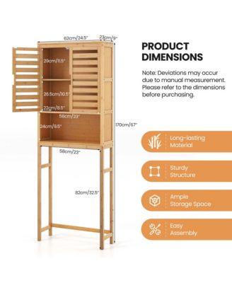 Over the Toilet Storage Cabinet Tall Bathroom Bamboo Shelf Organizer Space Saver