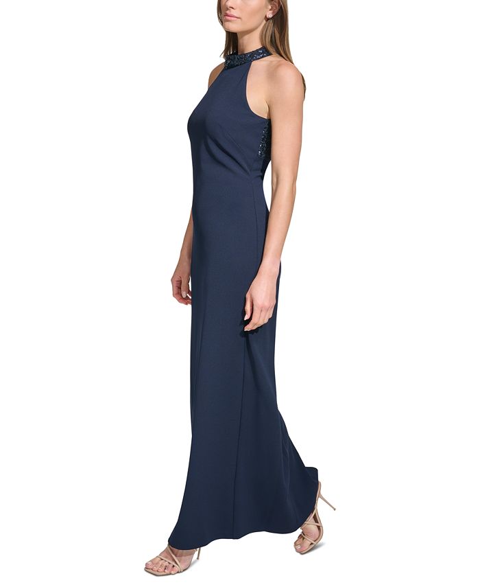 Vince Camuto Women's Sequin-Embellished Halter Column Gown - Macy's