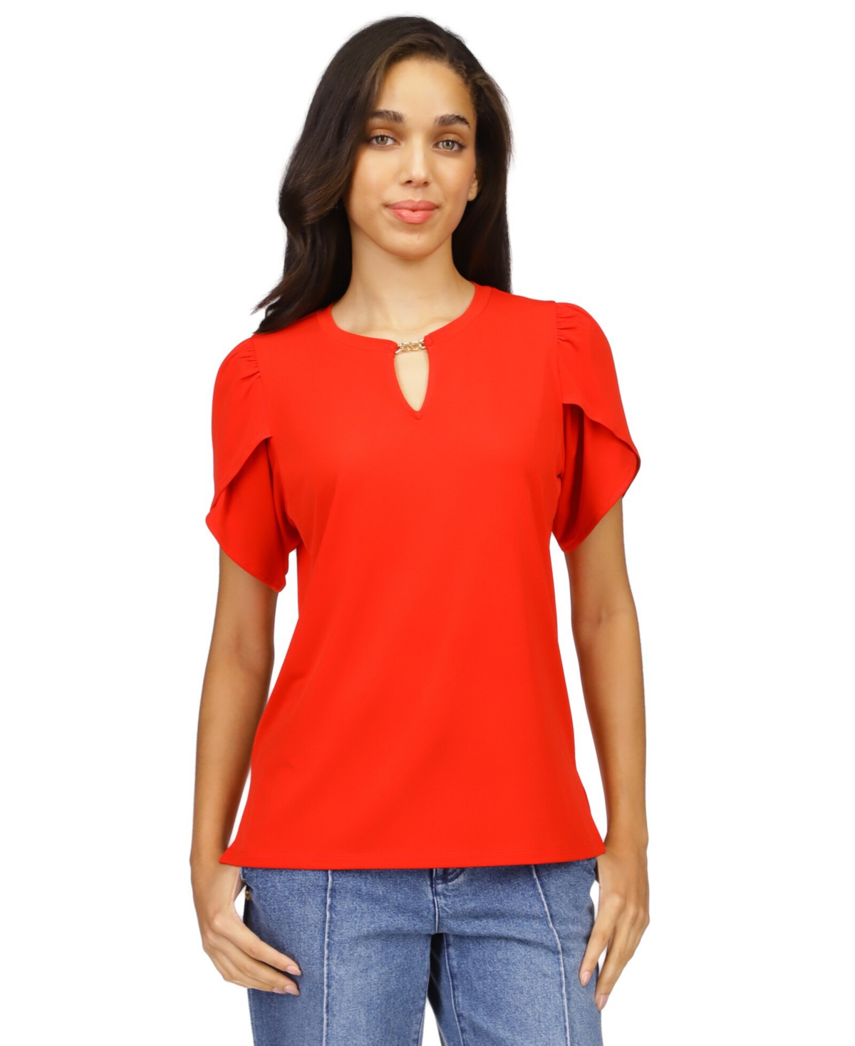 Michael Kors Michael  Women's Chain-neck Keyhole Top In Lacquer Red