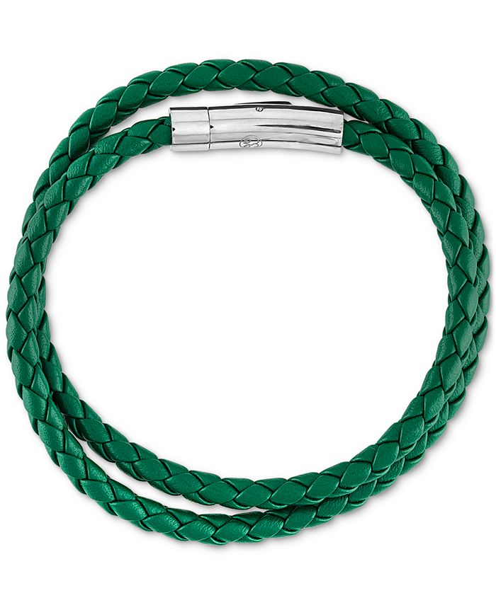 Esquire Men's Jewelry Double Wrap Leather Bracelet in Stainless Steel