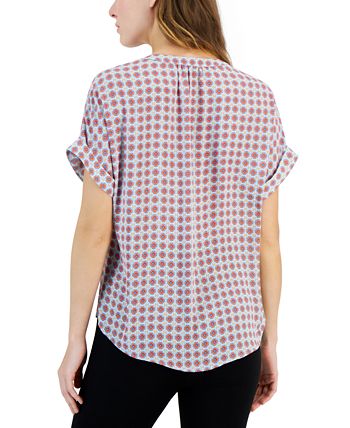 T-Tahari Split Neck Tie Shirt