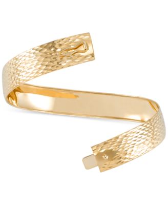 Textured Wide Round Flexible Bangle Bracelet in 10k Gold