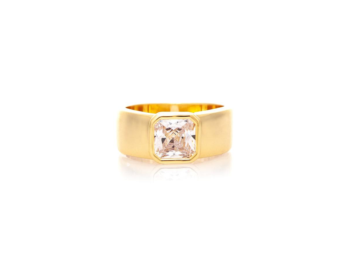 Cubic Zirconia Princess Cut Band Ring - Gold with clear cubic zirconia