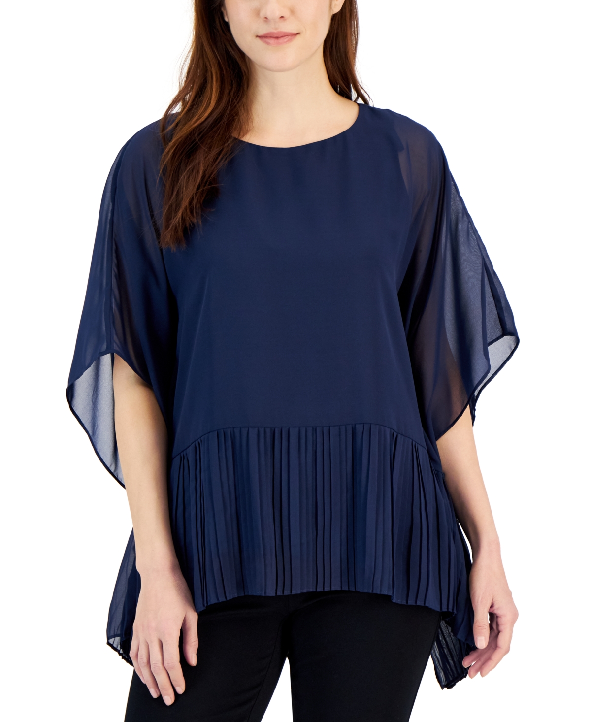 Jm Collection Women's Pleated Poncho-sleeve Top, Created For Macy's In Intrepid Blue