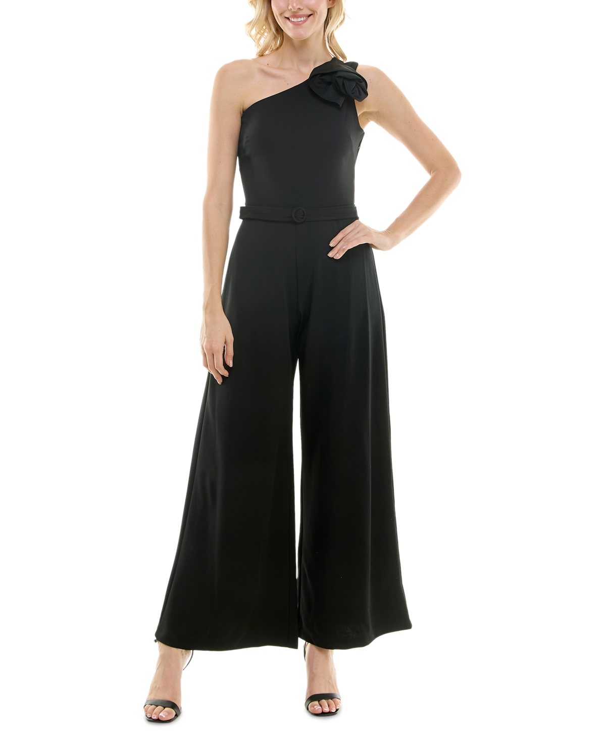 Shop Maison Tara Women's One-shoulder Rosette Jumpsuit In Black