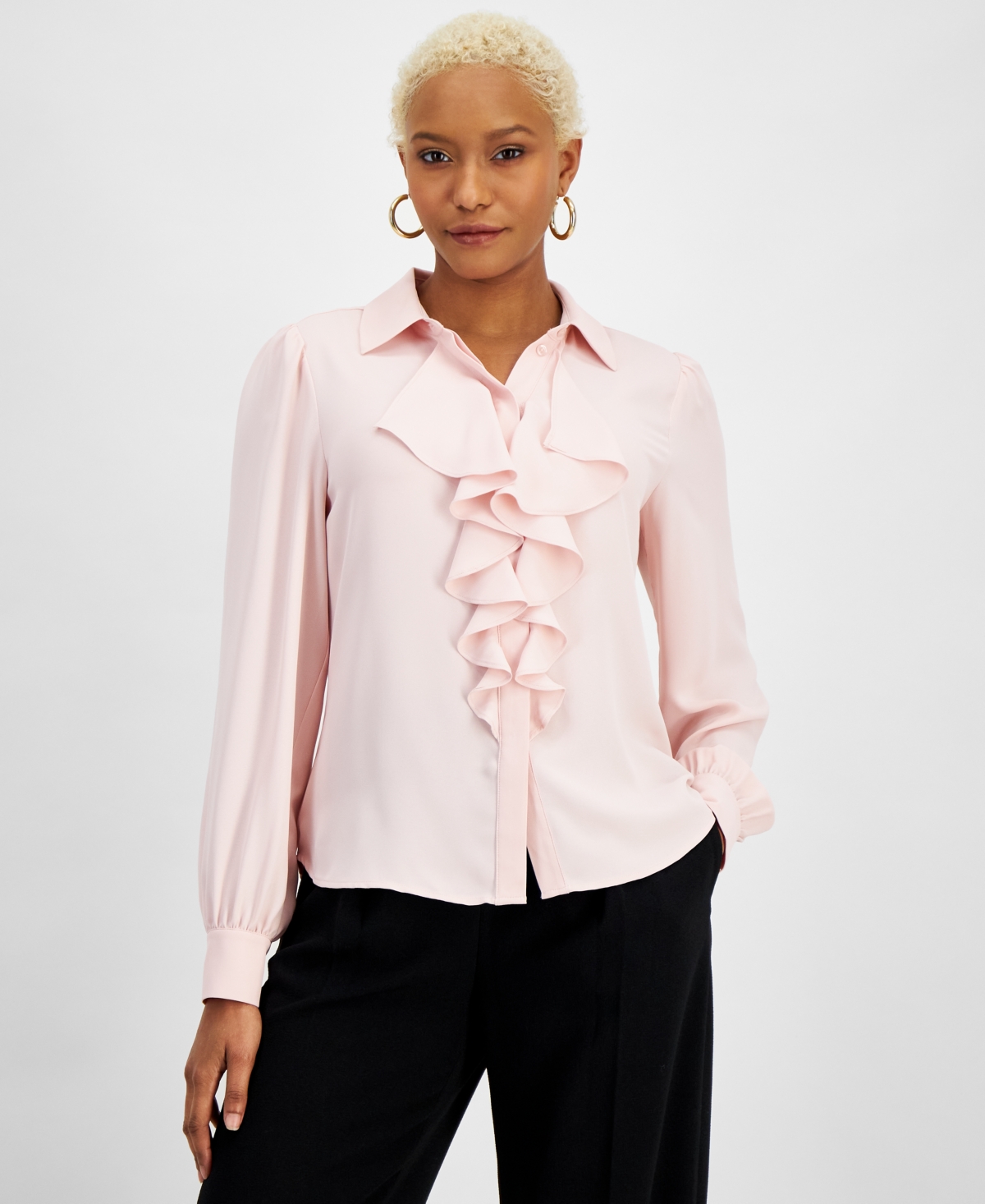 Women's Ruffle-Front Blouse, Created for Macy's - Black