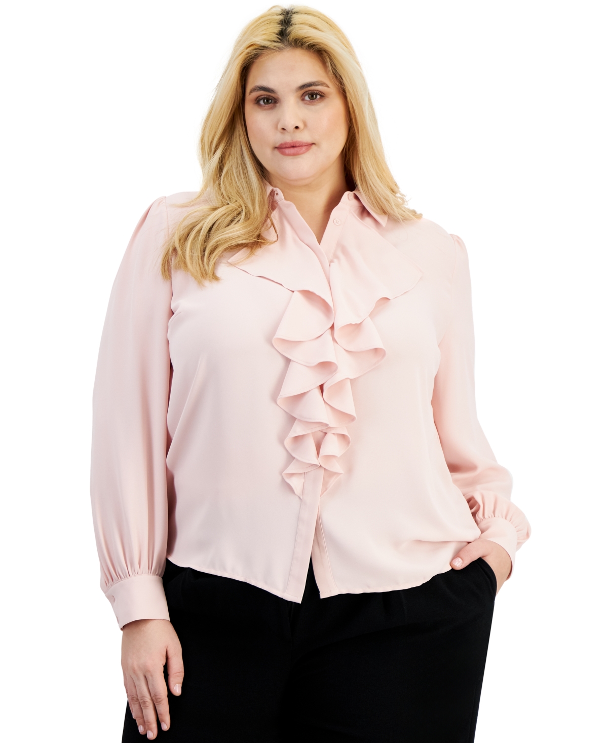 Plus Size Ruffle-Front Blouse, Created for Macy's - Rosebud