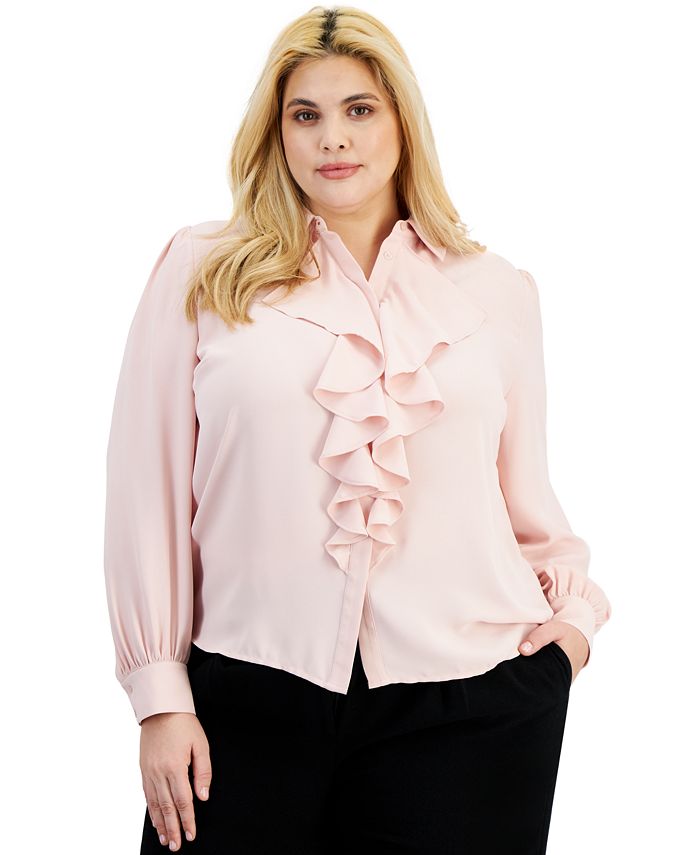 Bar III Plus Size Ruffle-Front Blouse, Created for Macy's - Macy's