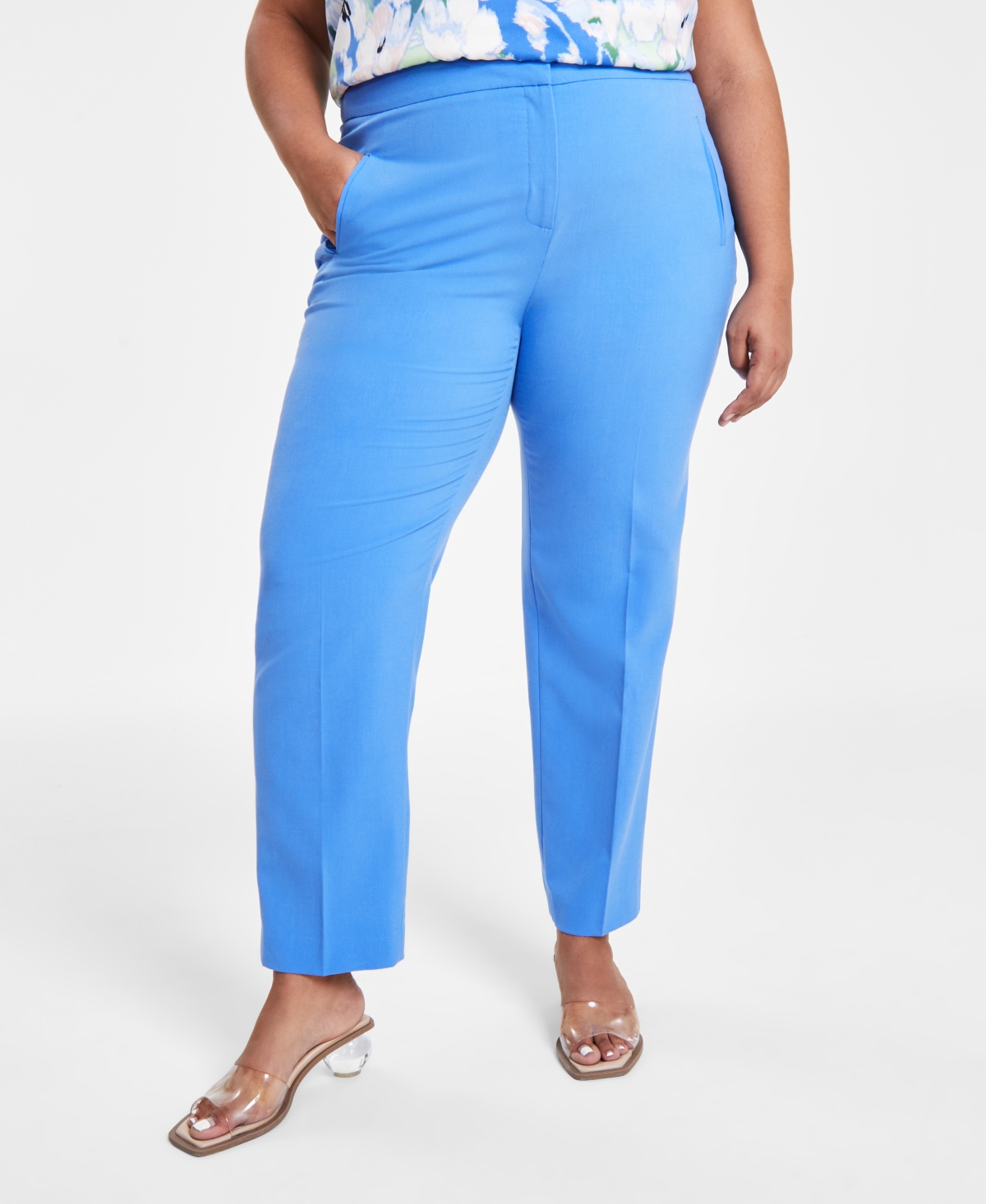 Bar Iii Plus Size Mid-rise Straight-leg Pants, Created For Macy's In Delft Blue