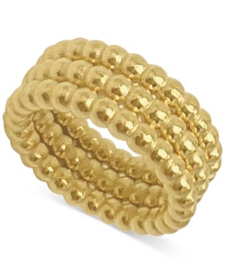 ADORNIA - 14k Gold-Plated Three-Row Beaded Ring