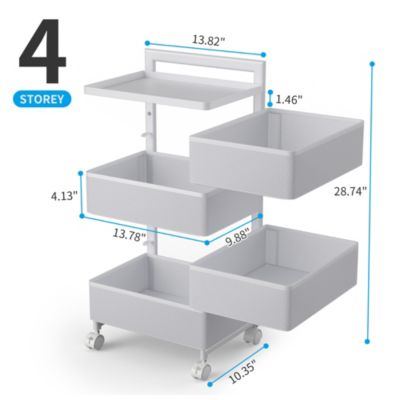 4-tier Rotating Storage Trolley, Movable Storage Organizer with Wheels for Office, Living Room, Kitchen