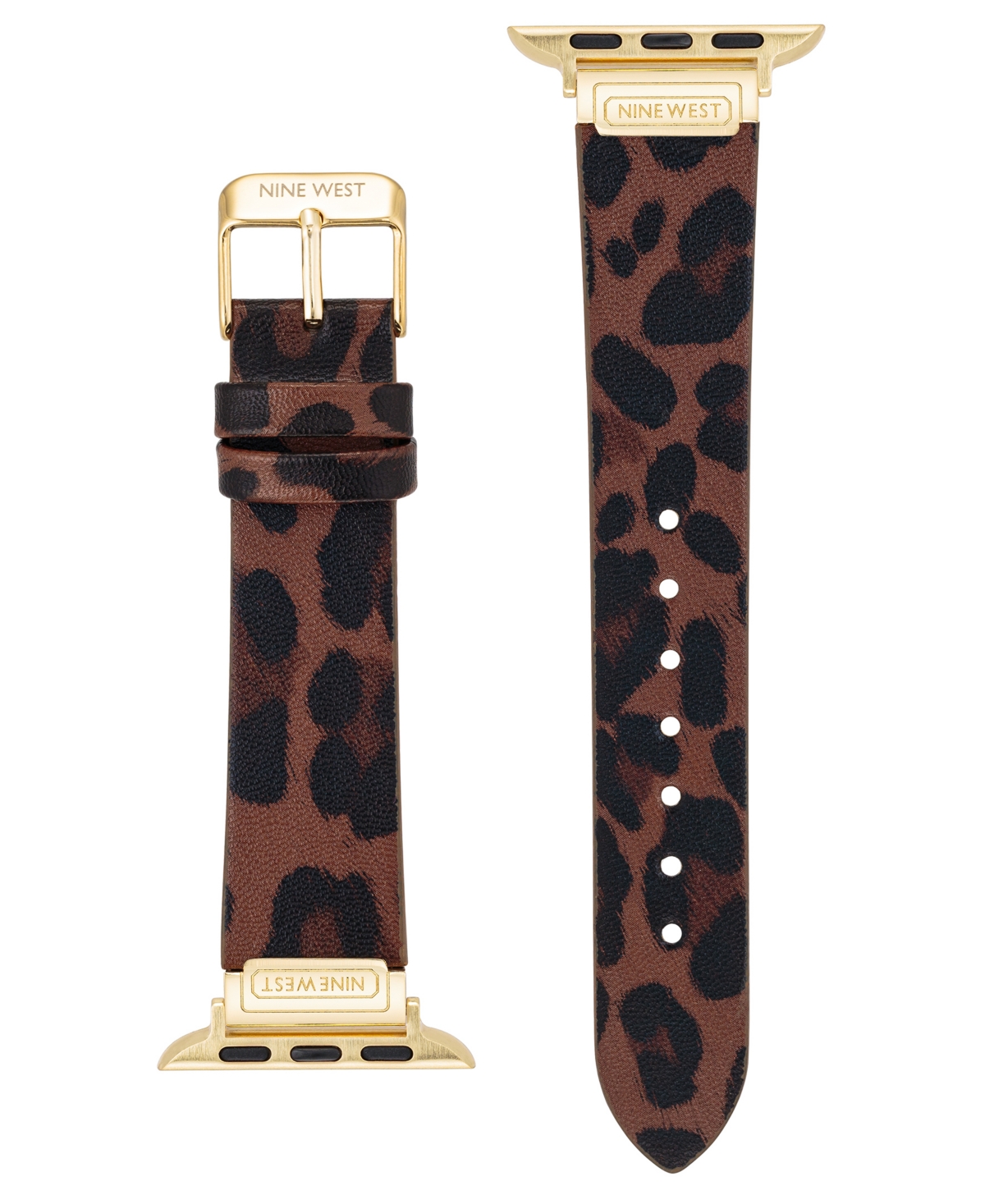 Shop Nine West Women's Leopard Print Polyurethane Leather Band Compatible With 38mm, 40mm And 41mm Apple Watch In Leopard,gold-tone
