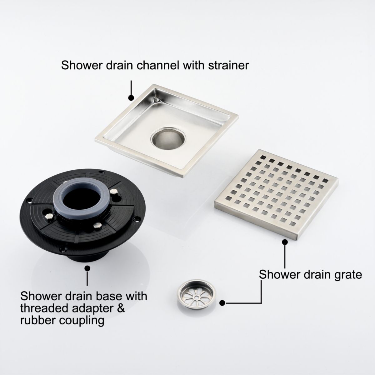 6 Inch Square Shower Floor - Silver