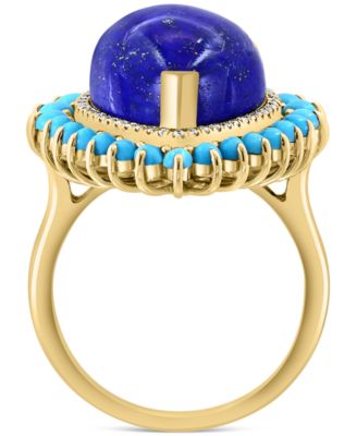 EFFY&reg; Lapis Lazuli, Turquoise, & Diamond (1/6 ct. t.w.) Pear Halo Ring in 14k Gold
