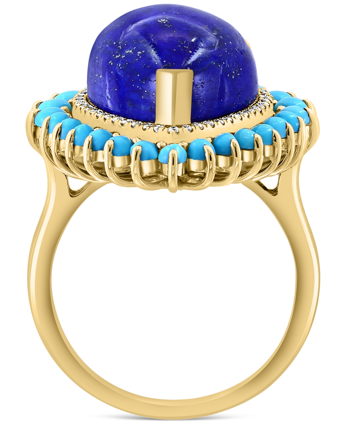 Effy Lapis Lazuli, Turquoise, & Diamond (1/6 ct. t.w.) Pear Halo Ring in 14k Gold - 14K Gold