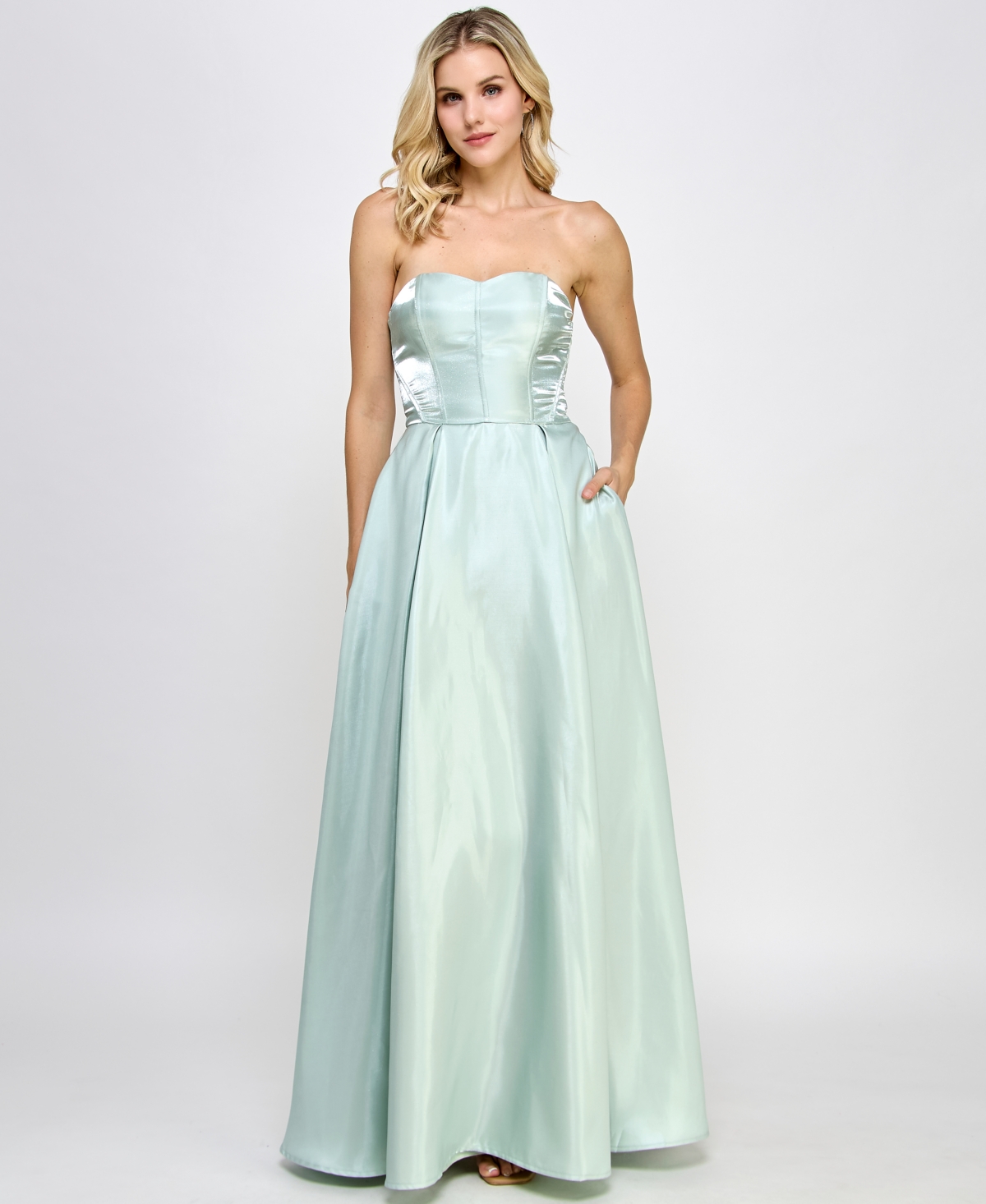 Juniors' Iridescent Satin Strapless Corset Gown, Created for Macy's - Light Sage