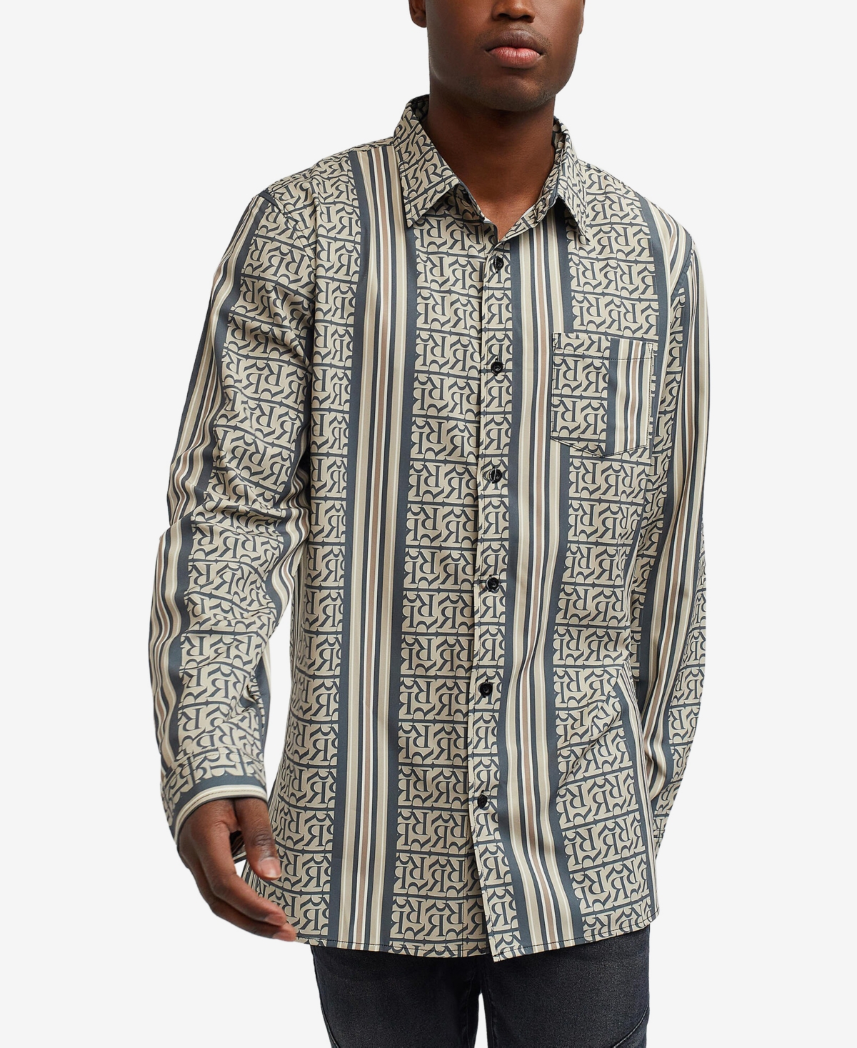 Men's Monogram Long Sleeve Woven Shirt - Multi