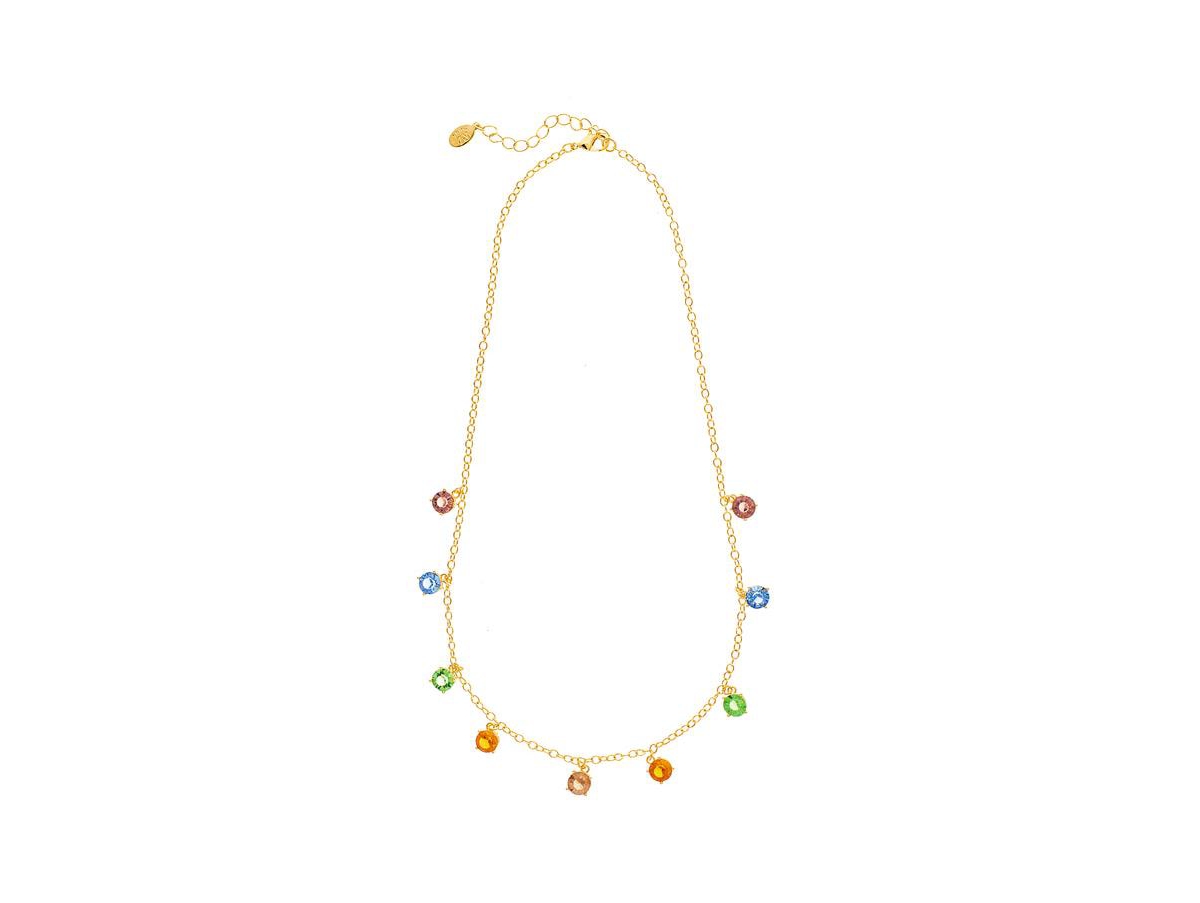 Dangling Rainbow Crystal Necklace - Gold with multi color crystals