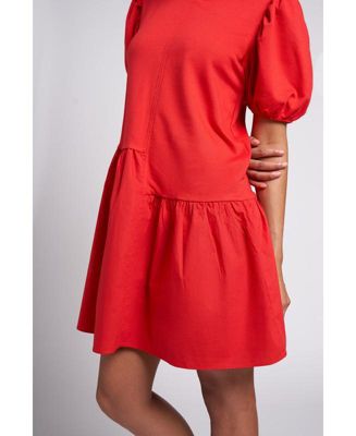 Women's Maria Fleece and Cotton Crew Neck Dress with Asymmetrical skirt