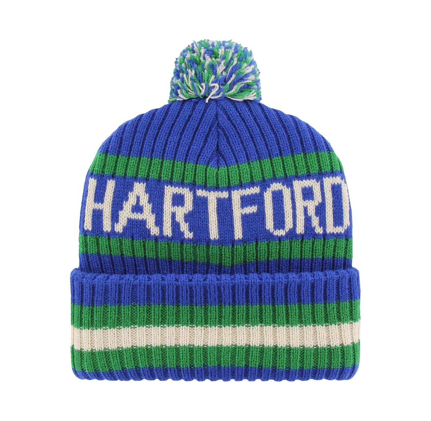 Men's Blue Hartford Whalers Bering Cuffed Knit Hat with Pom