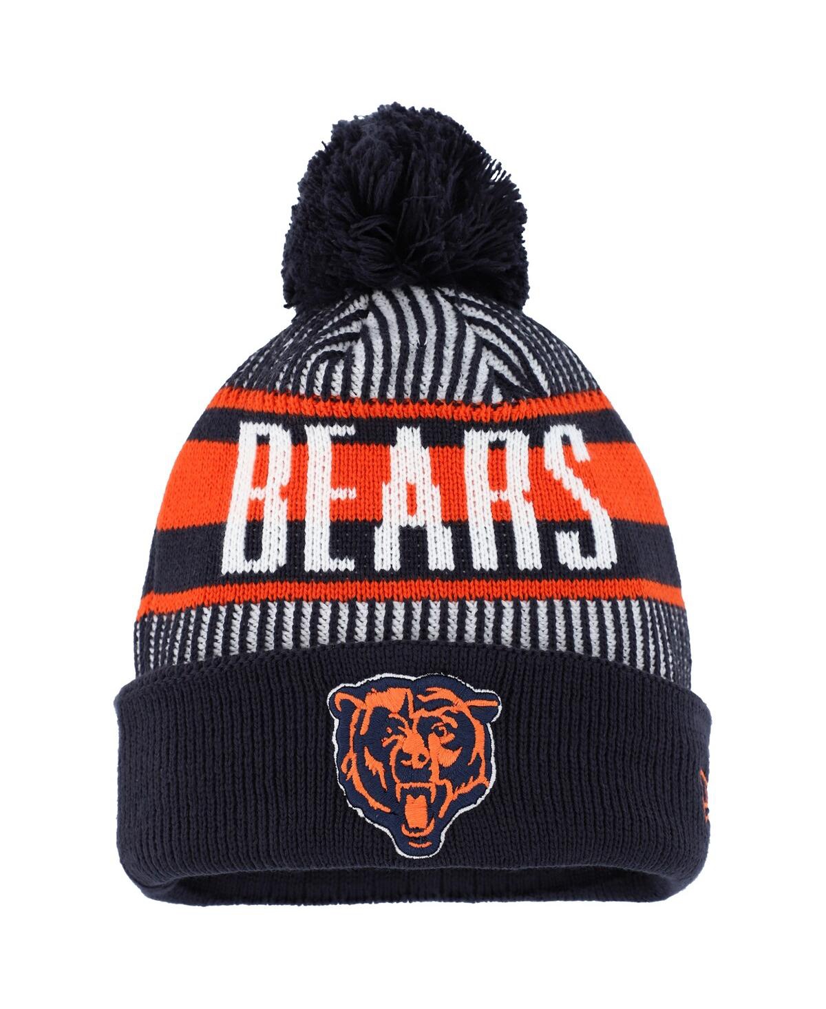 New Era Kids' Youth Boys And Girls  Navy Chicago Bears Striped Cuffed Knit Hat With Pom