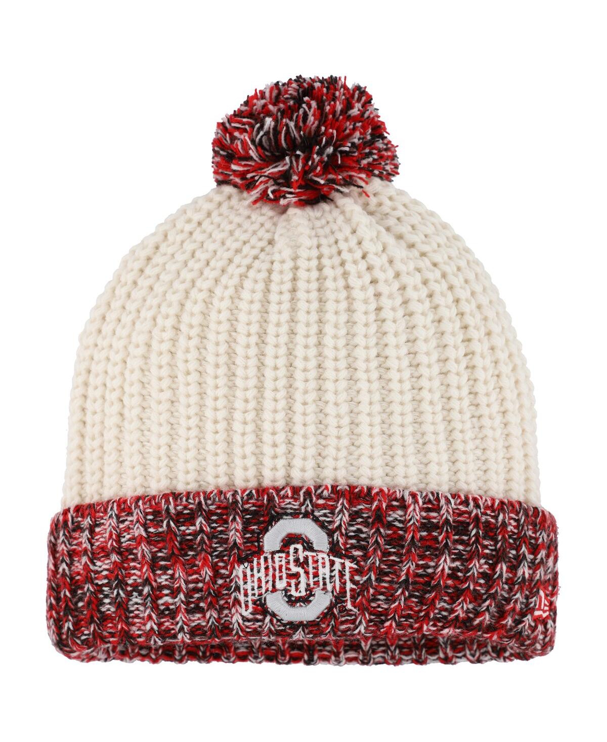 Shop New Era Girls Youth  Cream Ohio State Buckeyes Fresh Cuffed Knit Hat With Pom