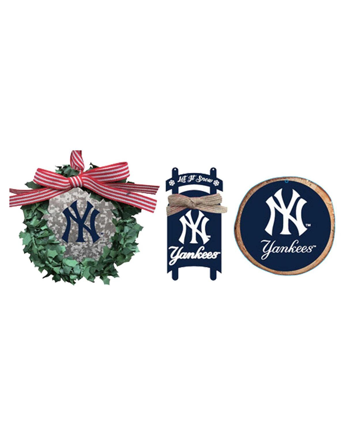 The Memory Company New York Yankees Three-Pack Wreath, Sled and Circle Ornament Set - Multi