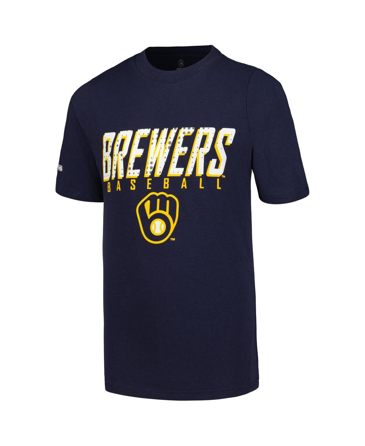 Shop Stitches Big Boys  Heather Gray, Navy, Gold Distressed Milwaukee Brewers Three-pack T-shirt Set In Heather Gray,navy,gold