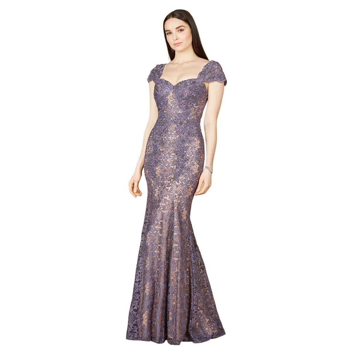 Women's Fitted Lace Mermaid Gown - Dusty purple