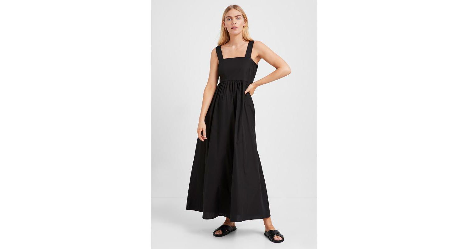 Women's Jamaica Square-Neck Cotton A-Line Midi Dress with Pockets