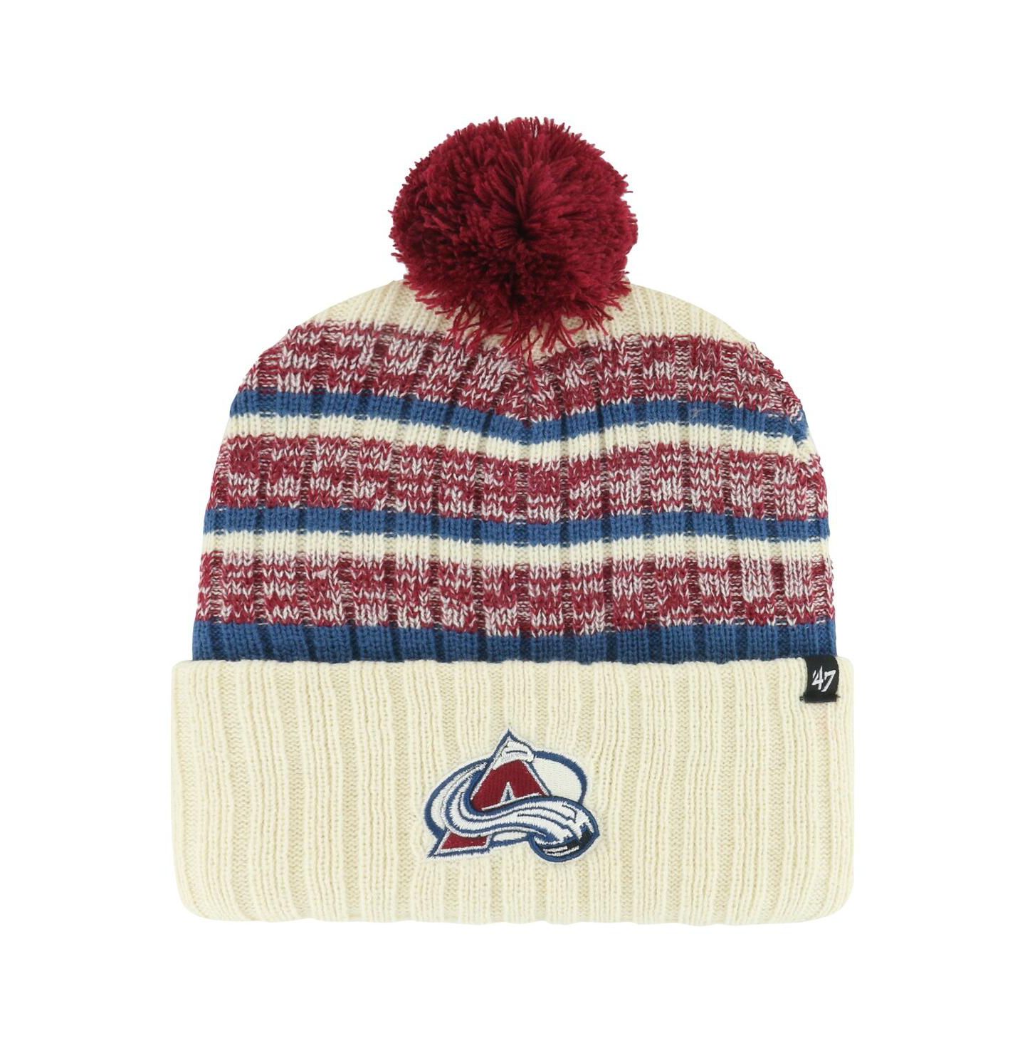 Мужская шапка '47 Brand Cream Colorado Avalanche Tavern Cuffed Knit Hat with Pom — фото 1