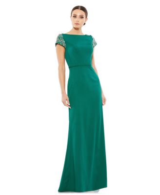 mac duggal women's beaded cap sleeve column midi dress Mac Duggal Beaded Cap Sleeve Column Midi Dress, Size 10, Dark Mocha
