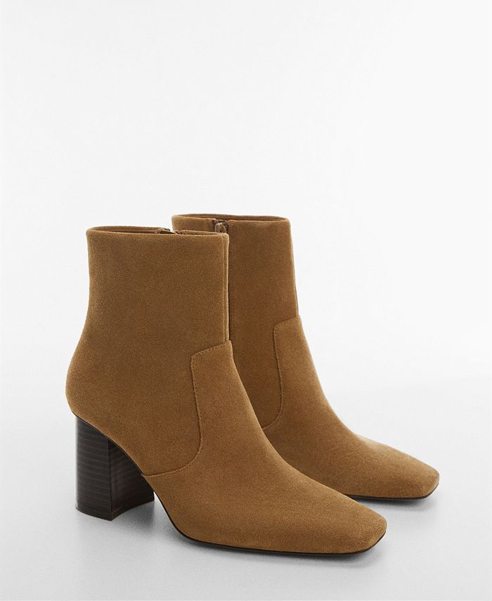 MANGO Women's Block Heeled Leather Ankle Boots - Macy's