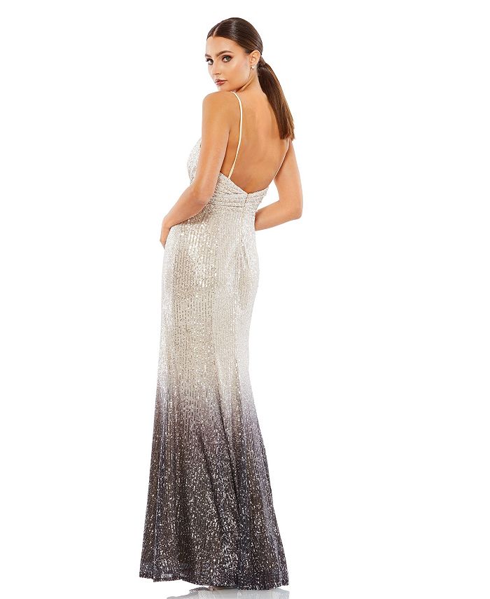 Mac Duggal Women's Ieena Plunge Neck Ombre Sequin Gown Macy's